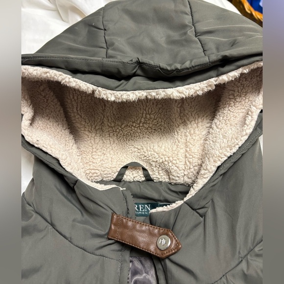 Ralph Lauren Long Down Parka Jacket Women’s Small Fleece Winter Grey Green Coat - Picture 8 of 10